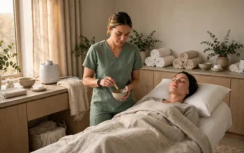 A clinician explaining dermal filler treatment to a patient before a session
