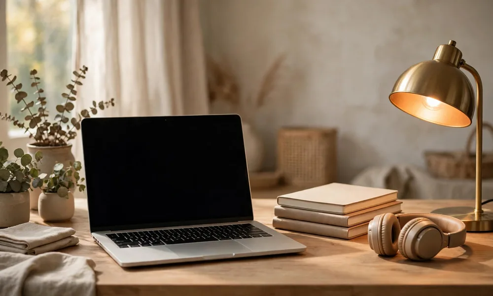 A student learning online on a laptop at home