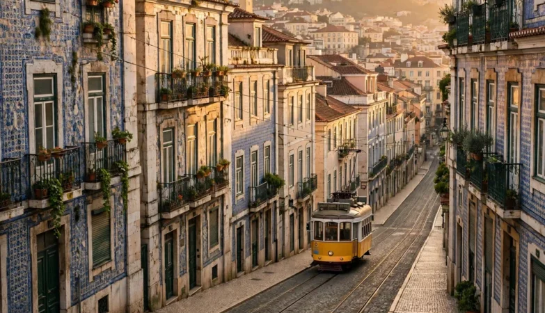 Lisbon street in Portugal, a popular place for new residents to settle
